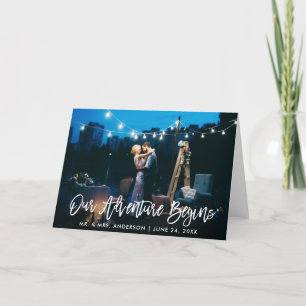 Ons Avontuur Begint Brush Script Trouwkaart Bedankkaart