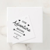 Ons avontuur begint harten en pijlen bedankjes labels (In situ)