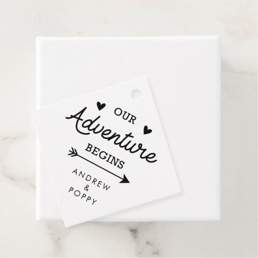 Ons avontuur begint harten en pijlen bedankjes labels (In situ)