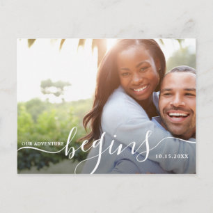 Ons avontuur begint   Modern Save the Date Photo Briefkaart