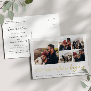 Ons avontuur begint   Multi-foto slaat de datum op Folie Uitnodiging Briefkaart