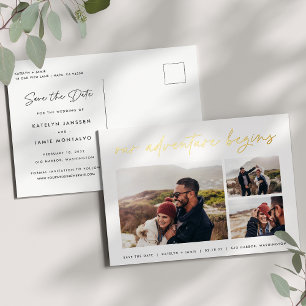 Ons avontuur begint   Multi-foto slaat de datum op Folie Uitnodiging Briefkaart