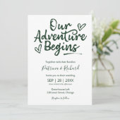 Ons avontuur begint rustieke bruiloft uitnodiging (Staand voorkant)