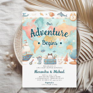 Ons avontuur begint Wereldkaart Boy Baby shower Kaart