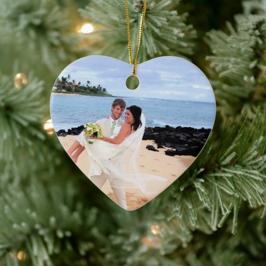 Ons bruiloft Roze Damask zwemt Foto Ornament (Boom)