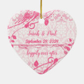 Ons bruiloft Roze Damask zwemt Foto Ornament (Achterkant)