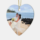 Ons bruiloft Roze Damask zwemt Foto Ornament (Links)