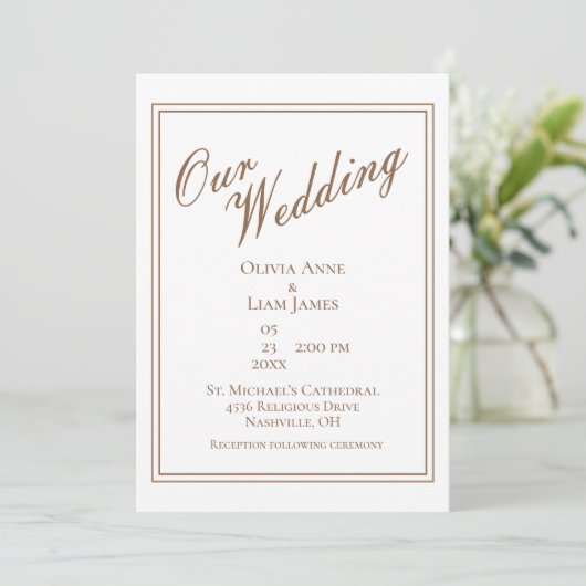 Ons bruiloft van de Witte Modern Elegant Wedding Kaart (Staand voorkant)