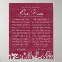 Ons bruiloft Vows Burgundy Floral Wood Jubileum