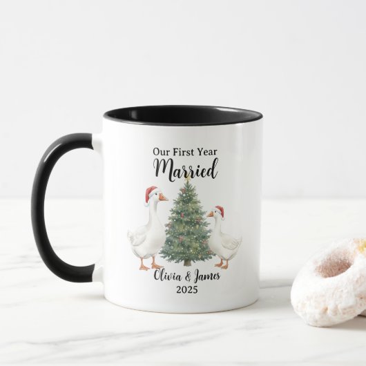Ons Eerste Getrouwde Jaar Eend Kerstdag Mok (Met donut)