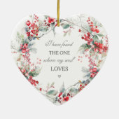 Ons eerste kerst winter bloemenhart keramisch ornament (Achterkant)