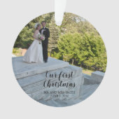 Ons eerste kerstbruiloft Foto Elegant Script Ornament (voorkant)