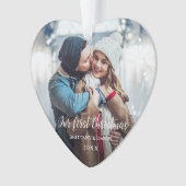 Ons eerste kerstcadeautje Foto rood hart Ornament (voorkant)