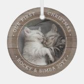 Ons eerste kerstfeest 2-gezelschapsfoto Rustisch f Glas Ornament (Voorkant)
