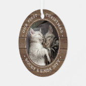 Ons eerste kerstfeest 2-gezelschapsfoto Rustisch f Metalen Ornament (Voorkant links)