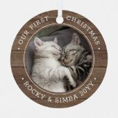 Ons eerste kerstfeest 2-gezelschapsfoto Rustisch f Metalen Ornament (Voorkant)