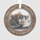 Ons eerste kerstfeest 2-gezelschapsfoto Rustisch f Ornament (achterkant)