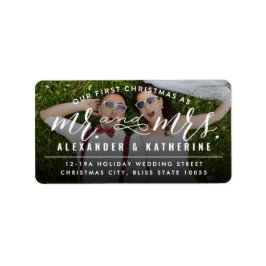 Ons eerste kerstfeest als de heer en mevrouw Foto. Etiket