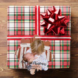 Ons eerste kerstfeest als familie van 4 ornament kaart