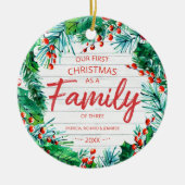 Ons eerste kerstfeest als familie van drie rituele keramisch ornament (Voorkant)