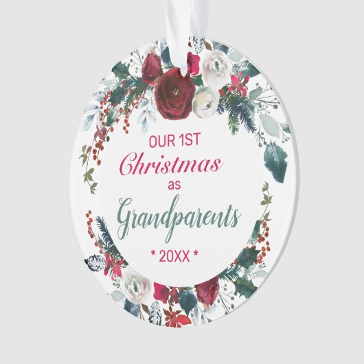 Ons eerste kerstfeest als grootouders Roos Wreate Ornament (voorkant)