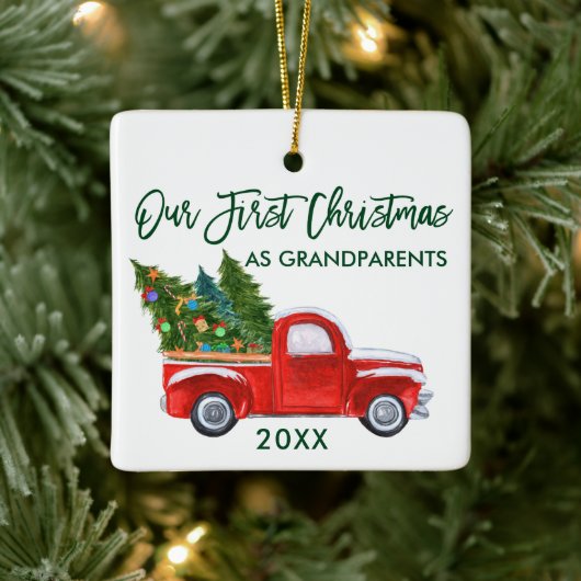 Ons eerste kerstfeest als grootouders  vrachtwagen keramisch ornament (Boom)