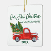 Ons eerste kerstfeest als grootouders  vrachtwagen keramisch ornament (Links)