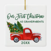 Ons eerste kerstfeest als grootouders  vrachtwagen keramisch ornament (Achterkant)