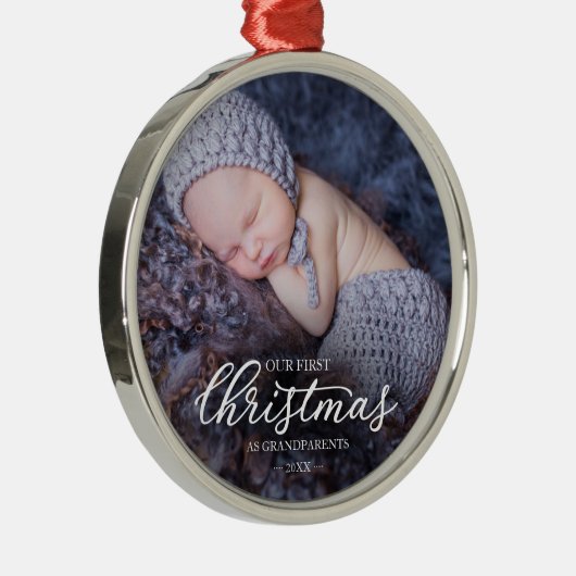 Ons eerste kerstfeest als grootouders White Script Metalen Ornament (Rechts)