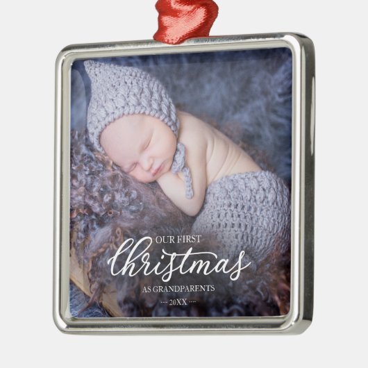Ons eerste kerstfeest als grootouders White Script Metalen Ornament (Links)