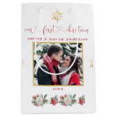 Ons eerste kerstfeest Floral Snowflake Foto bruilo Medium Cadeauzakje (Voorkant)