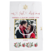 Ons eerste kerstfeest Floral Snowflake Foto bruilo Medium Cadeauzakje (Achterkant)