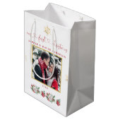 Ons eerste kerstfeest Floral Snowflake Foto bruilo Medium Cadeauzakje (Achterkant Gekanteld)