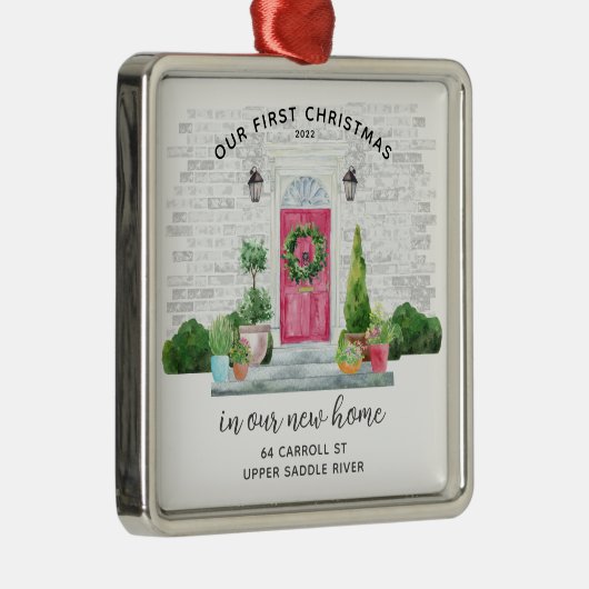 Ons eerste kerstfeest in New House Metal Ornament (Rechts)