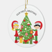 Ons eerste kerstfeest op maat keramisch ornament (Links)