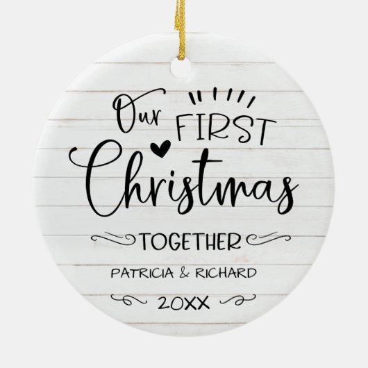 Ons eerste kerstfeest samen met Rustic Farmhouse Keramisch Ornament (Achterkant)