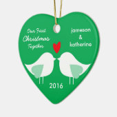 Ons eerste kerstfeest samen Tortelduifjes-versieri Keramisch Ornament (Links)