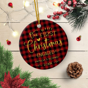 Ons eerste kerstfeest Verloofd Rustieke boerderij Keramisch Ornament