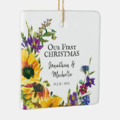 Ons eerste kerstFloral-Inspirerend citaat Keramisch Ornament (Rechts)