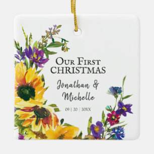 Ons eerste kerstFloral-Inspirerend citaat Keramisch Ornament