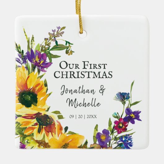 Ons eerste kerstFloral-Inspirerend citaat Keramisch Ornament (Voorkant)