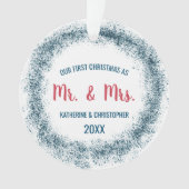 Ons eerste kersthuwelijk | Blauw glitter Ornament (voorkant)