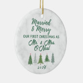 Ons eerste kersthuwelijk en Merry Keramisch Ornament (Rechts)