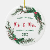 Ons eerste kersthuwelijk | Mistletoe Keramisch Ornament (Achterkant)