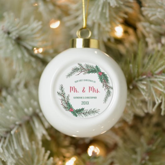 Ons eerste kersthuwelijk | Mistletoe Keramische Bal Ornament (Boom)