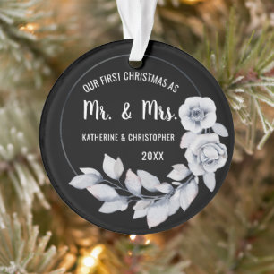 Ons eerste kersthuwelijk Zilver Roos Ornament