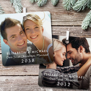 Ons Eerste Kerstmis Getrouwd Foto Metalen Ornament