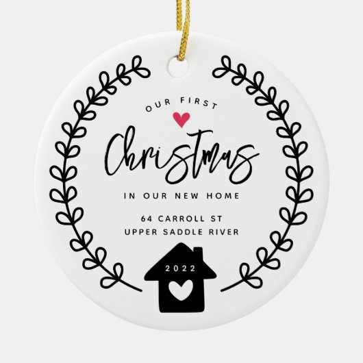 Ons eerste kerstnieuwhuis keramisch ornament (Voorkant)