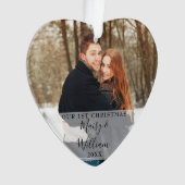 Ons eerste kerstpaar Foto's Script Heart Ornament (voorkant)