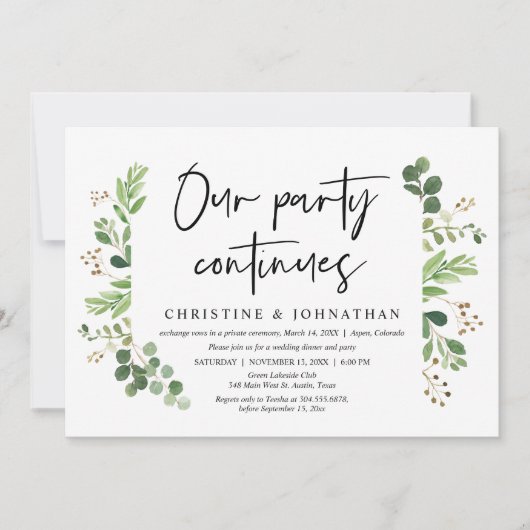 Ons feest gaat door, Bruiloft Elopement viering Kaart (Voorkant)